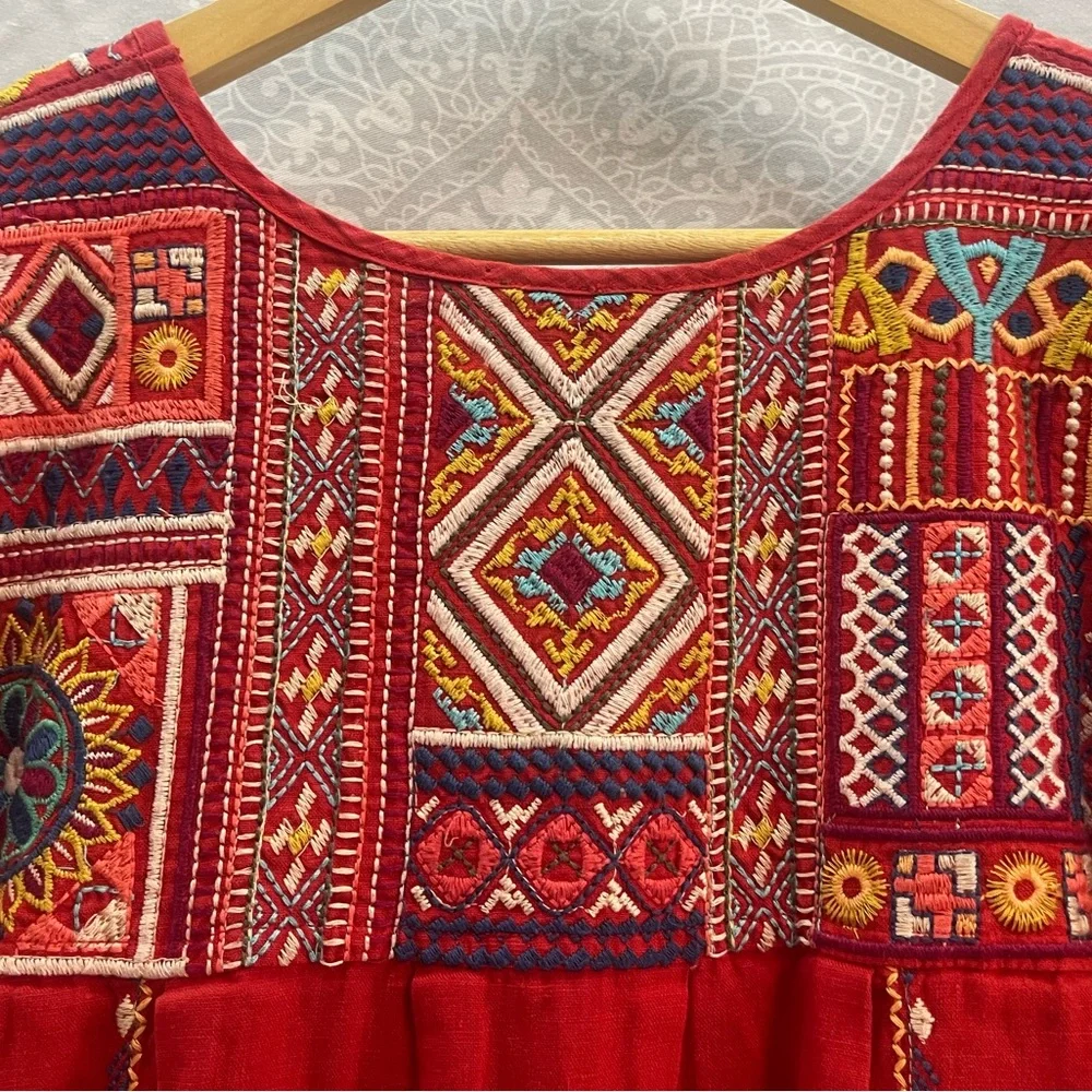Johnny Was Red Embroidered Linen Dress/Tunic, Women’s Small; Beach Boho Beauty! - Picture 4 of 17